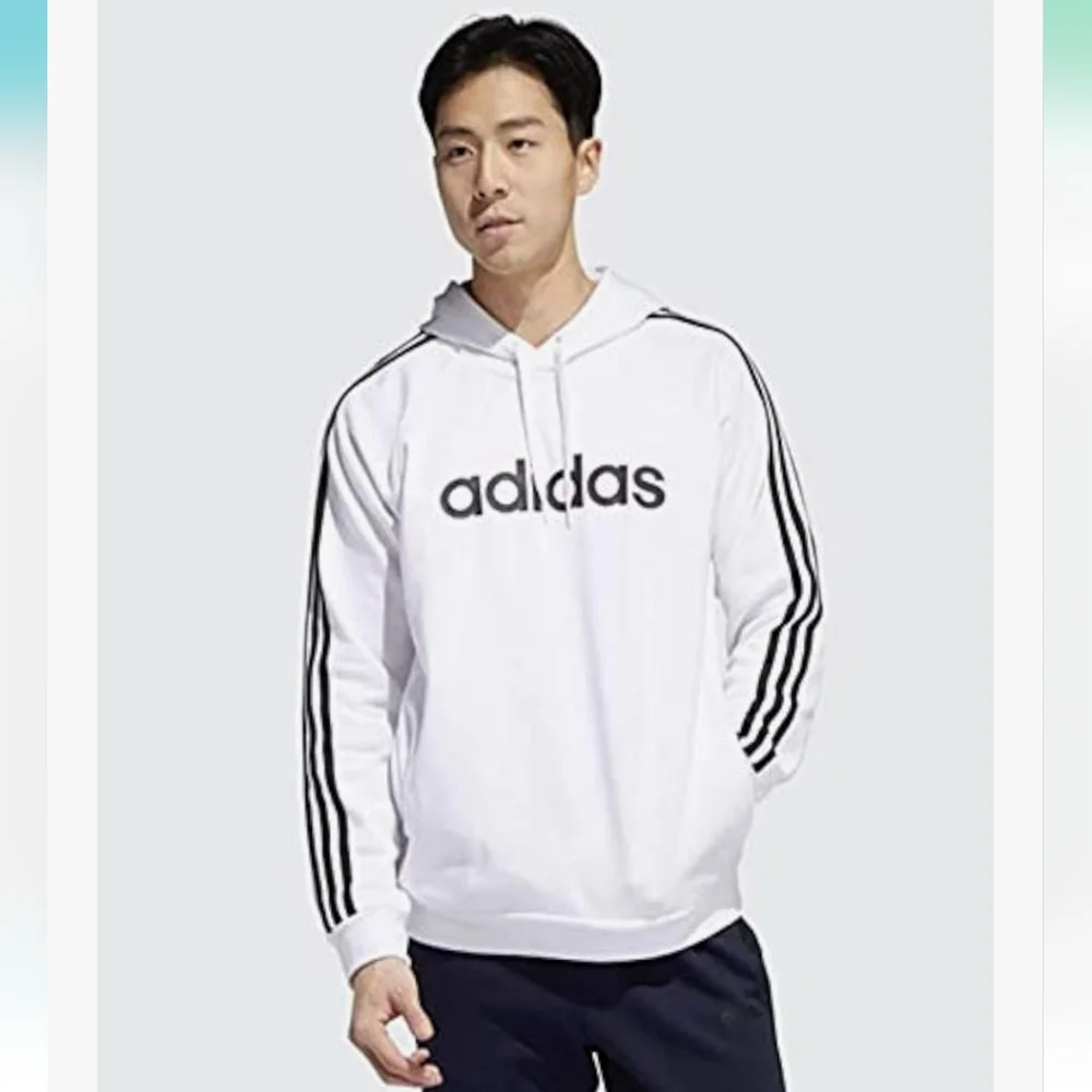 Adidas White and Black Sweatshirt with Iconic 3-Stripes.mens Sz.L W Pouch
